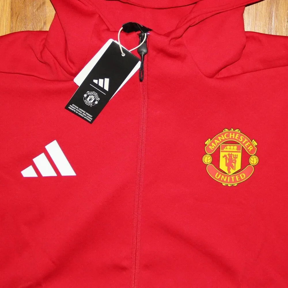 Adidas Manchester United Z.N.E. Anthem Hooded Soccer Jacket Mens M L Red